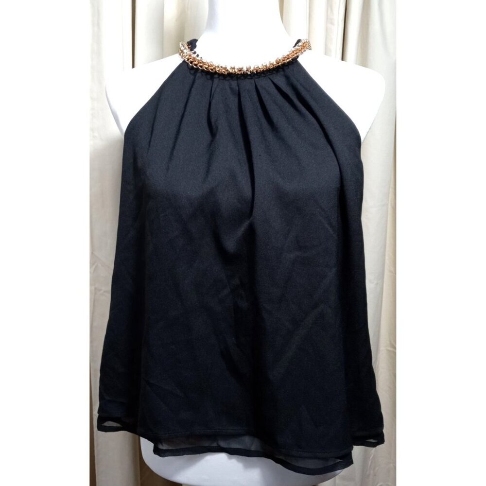 DEPRI Black Dressy Halter Blouse size small Beautiful Beaded collar